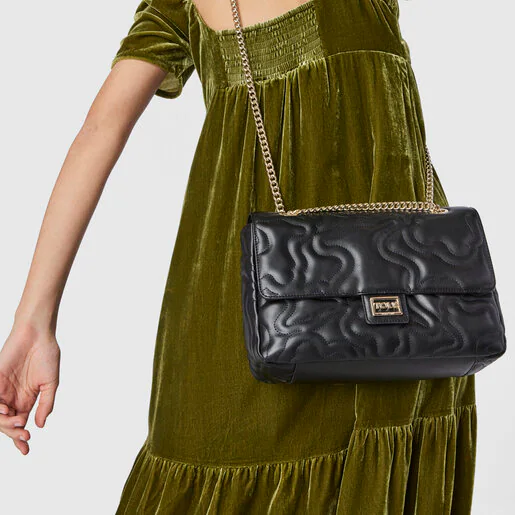 Bolsa de ombro média Kaos Dream com aba, preta