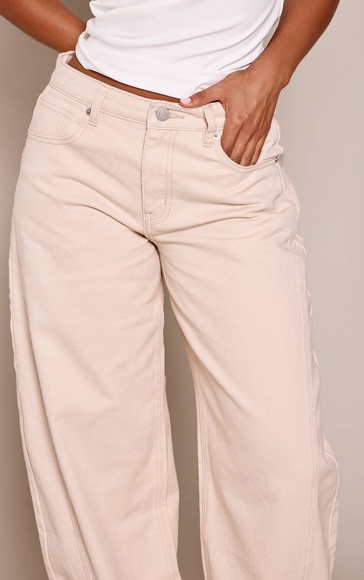 Ecru Jean Barrel Taille Mi-haute Stretch Petite