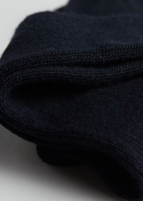 Meias compridas caneladas femininas em lã e cashmere.
