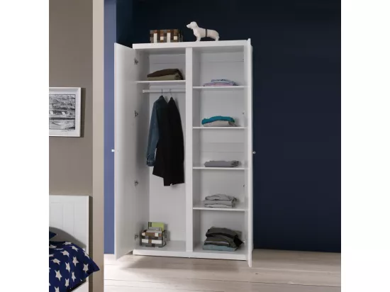 CLEO - Armoire 2 Portes Effet Lambris Blanc Laqué
