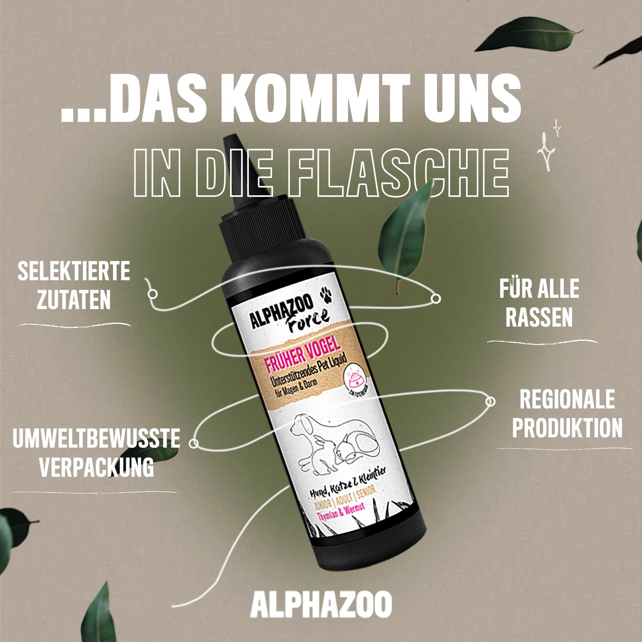 ALPHAZOO Früher Vogel Liquid für Hunde, Katzen & Pferde I Natürliche Wurmkur & Entwurmung