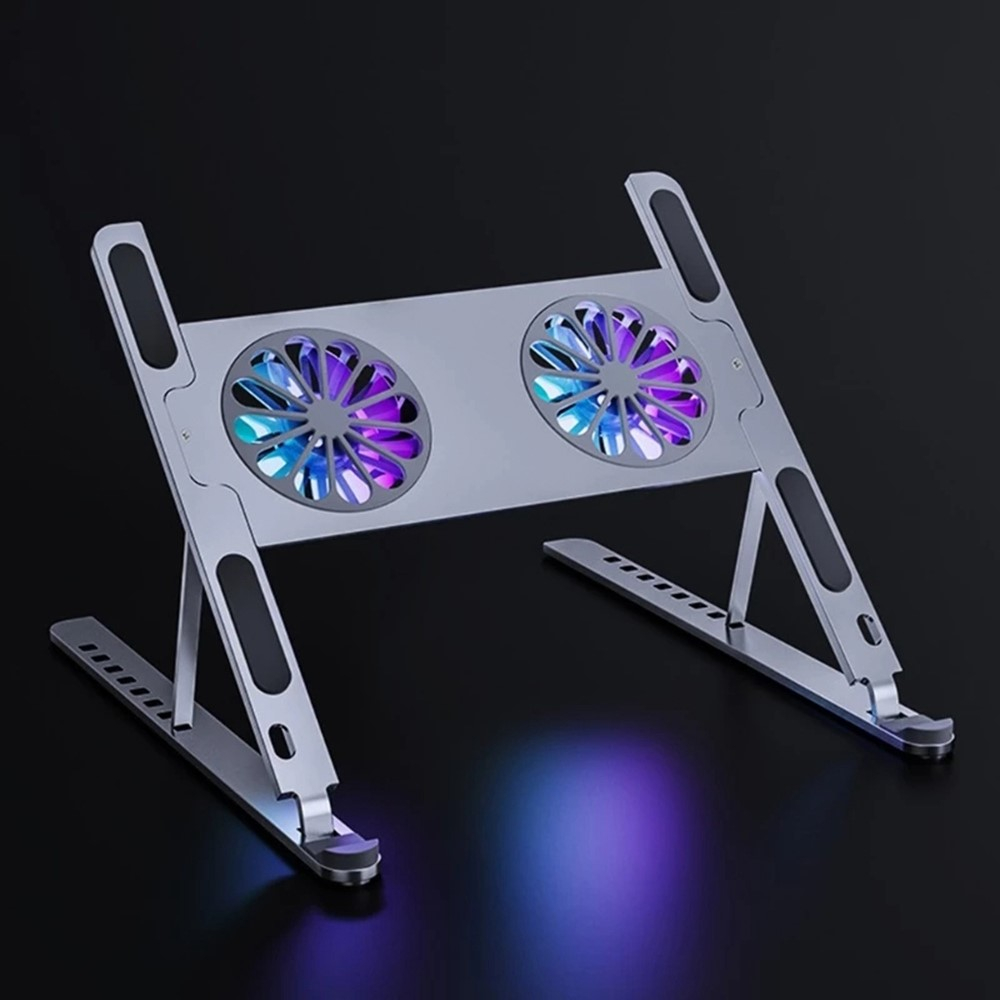 Faltbarer 8-Höhen MacBook / Laptop Kühler Ständer Halterung Alu Ständer mit zweifachem Lüfter inkl. RGB Beleuchtung (bis 18