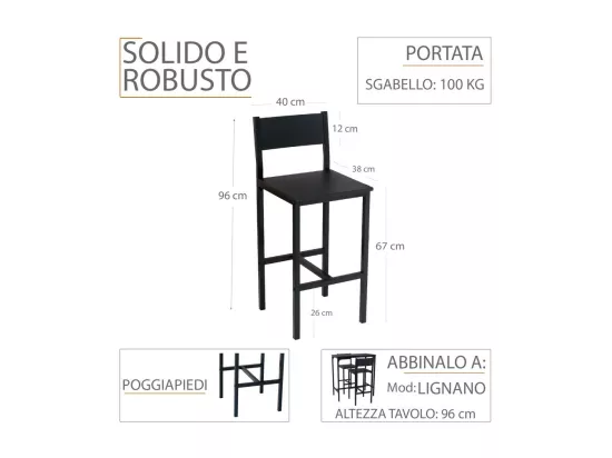 Lot de 2 tabourets noirs modernes et confortables, hauteur d'assise 67 cm, mod. LIGNANO par Yelloo