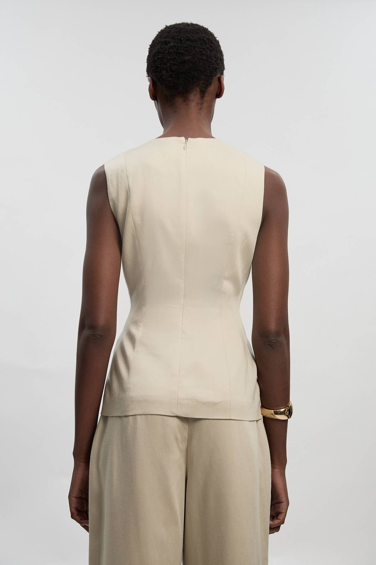 KarenMillen Haut en Lin Ajusté à Boutonnage Devant