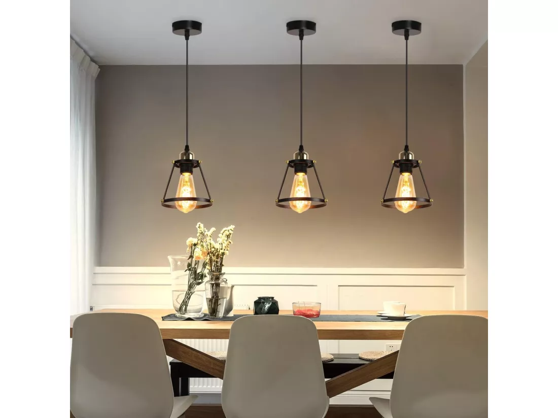 NETTLIFE Suspension E27 noir Diam.15cm vintage métal pour salle à manger cuisine salon restaurant 150cm