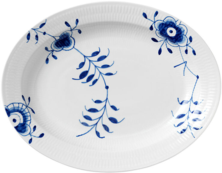 Royal Copenhagen Blå Mega Riflet 36,5 cm. fad Hvid, blå