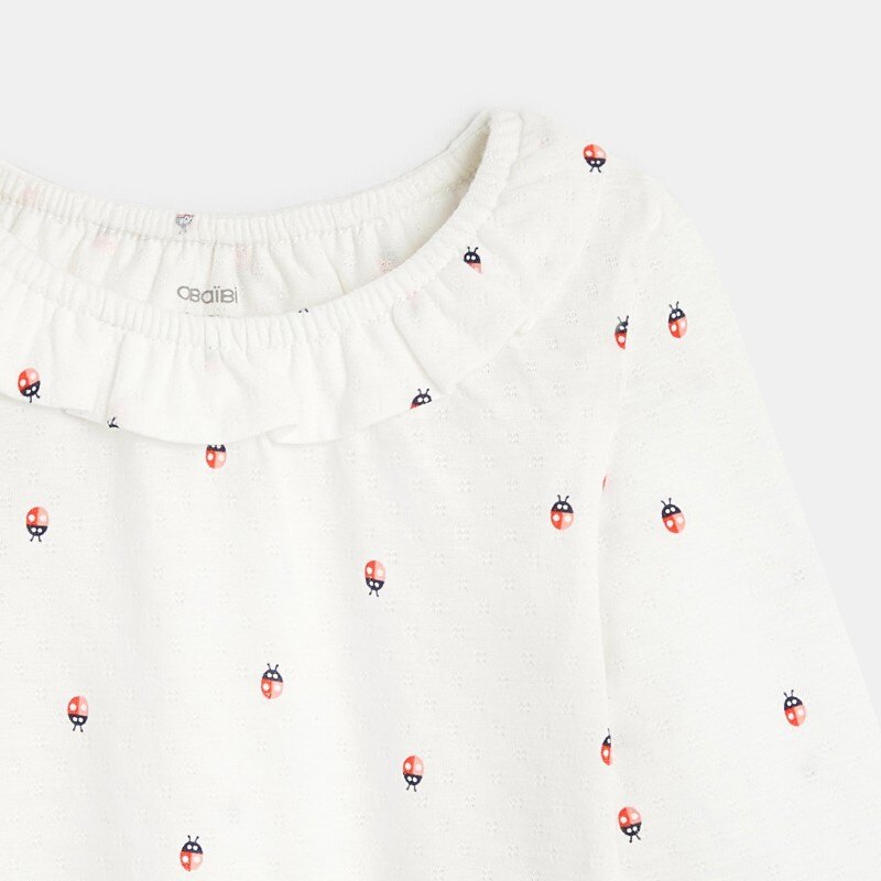 T-shirt col volanté maille fantaisie blanc bébé fille Blanc