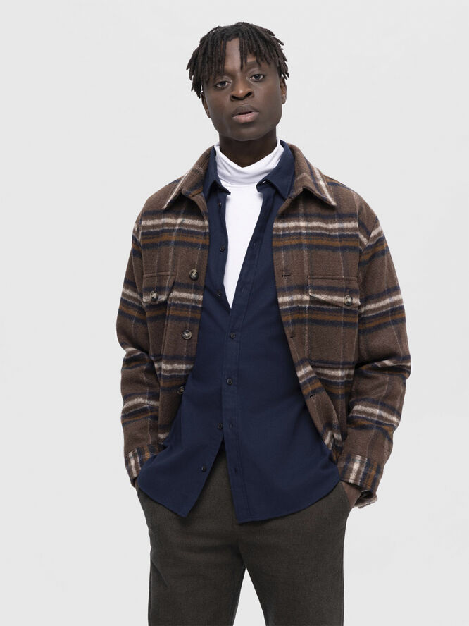 Selected Homme SLHSLIMOWEN-FLANNEL SHIRT LS NOOS Dark sapphire/solid