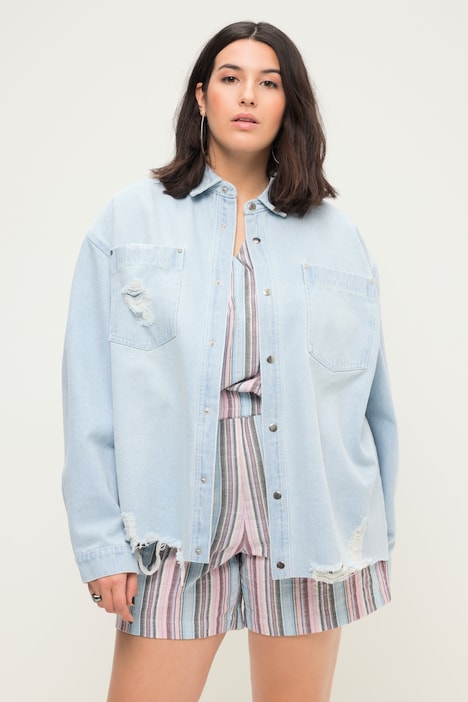 Jeanshemd, oversized, destroyed, Hemdkragen, Langarm