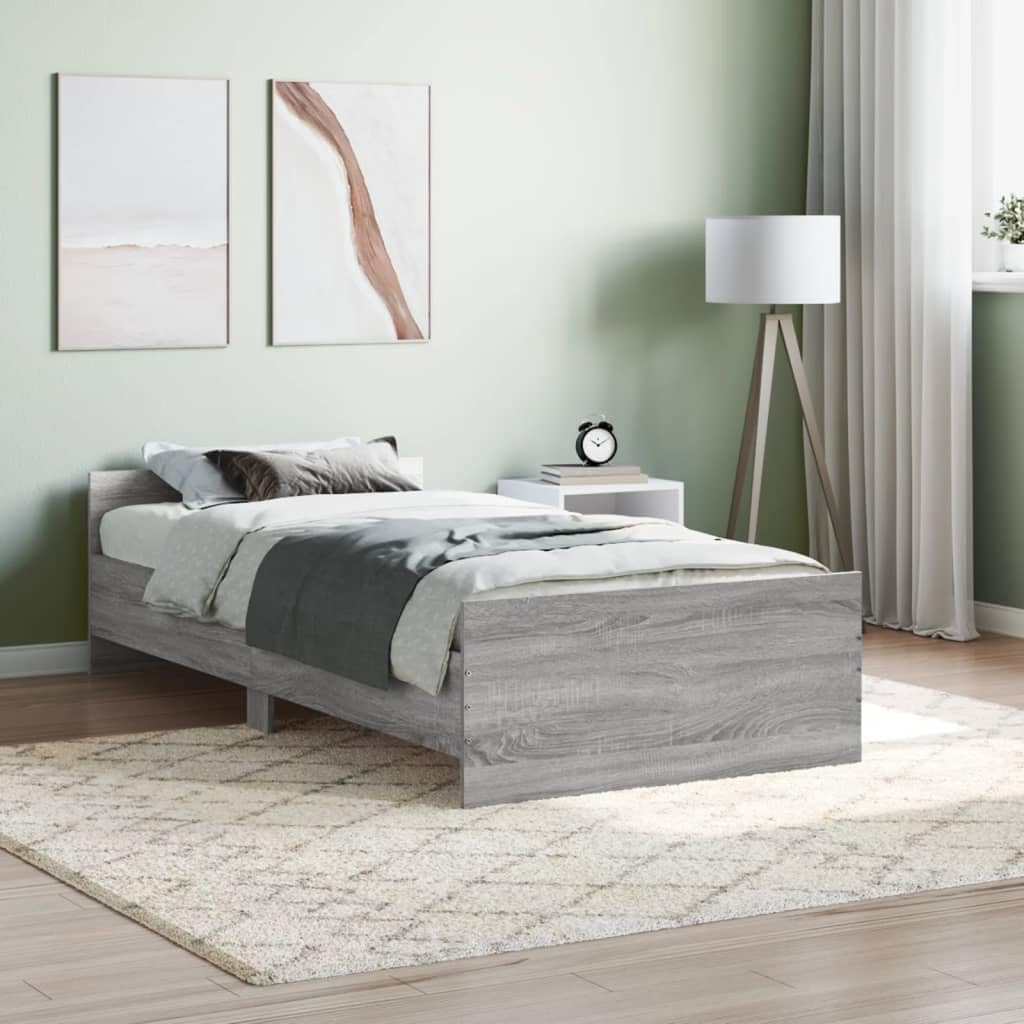 Bettgestell, Seniorenbett Polsterbett Bettsystem Bett Geeignet für Hotel Wohnung Gästezimmer Schlafzimmer Grau Sonoma 100x200 cm Holzwerkstoff
