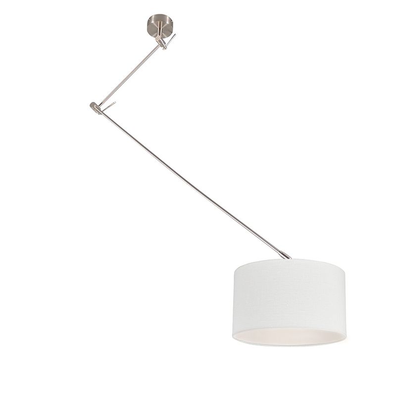 Hanglamp staal met kap 35 cm wit verstelbaar - Blitz