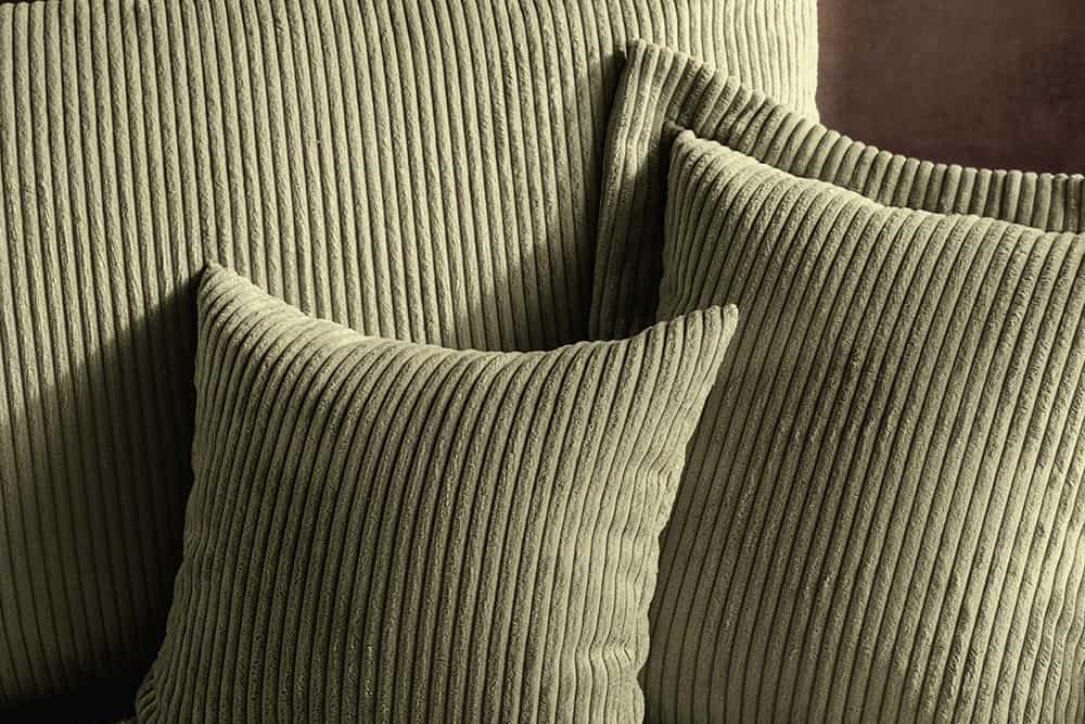Design Ecksofa ATMOSPHERE XL 245cm grün Cord Federkern inkl. Kissen