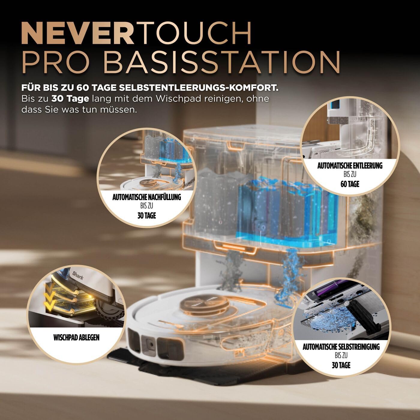 Shark PowerDetect 2-in-1 Saugroboter & Wischroboter, NeverTouch Pro 60-Tage-Selbstentleerung, selbständiges Nachfüllen & Reinigen, 3D-/ LiDAR-Navigation, NeverStuck, App-Steuerung, Weiß RV2800ZEEUWH