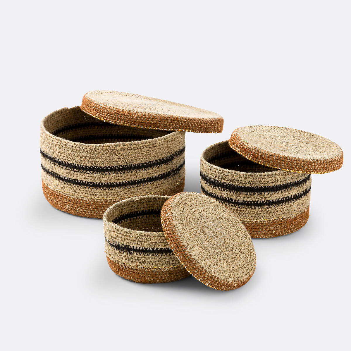 LA REDOUTE INTERIEURS<br>Conjunto de 3 cestos com tampas, Saski