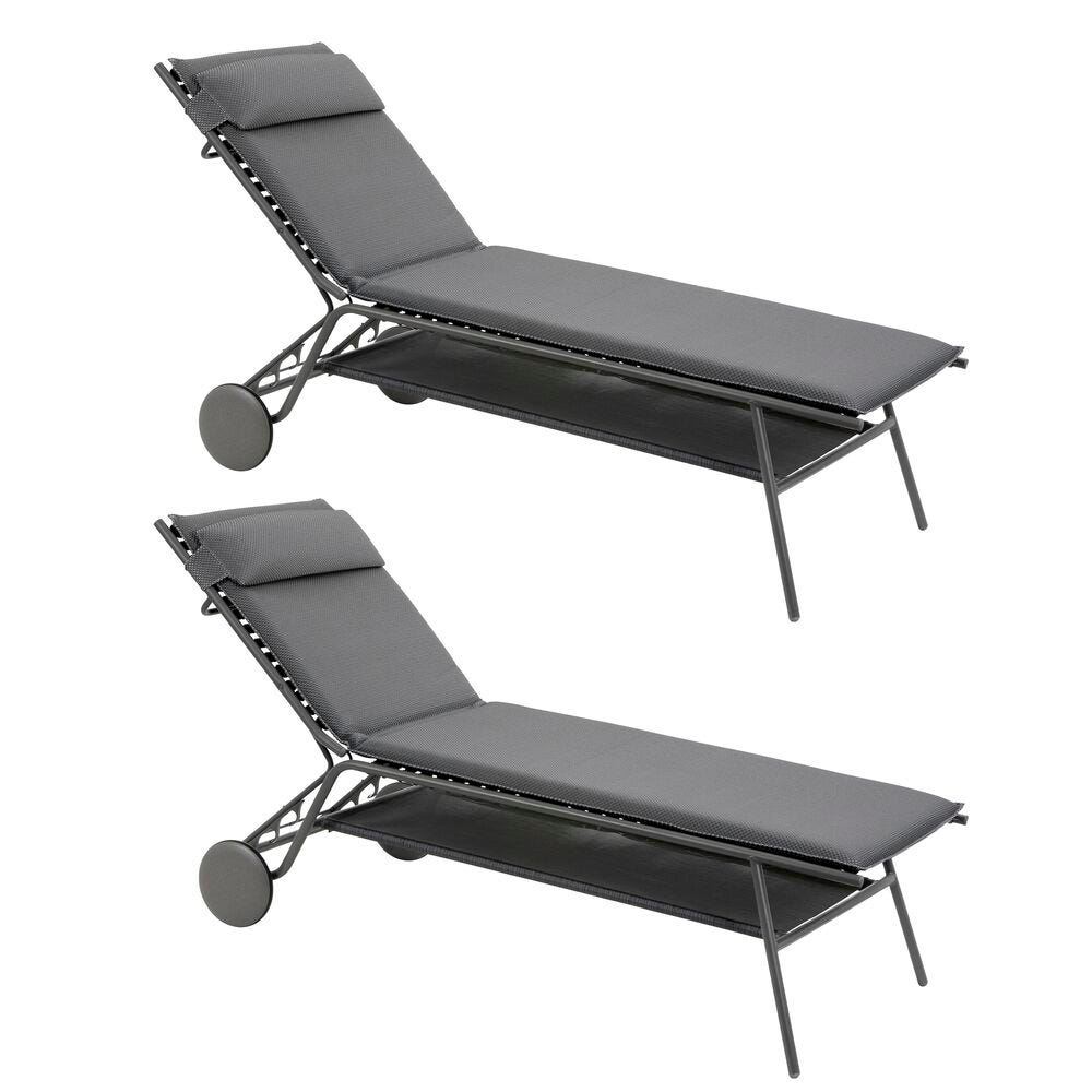 Set aus 2 hohen Sonnenliegen Miami II BeComfort® Silver