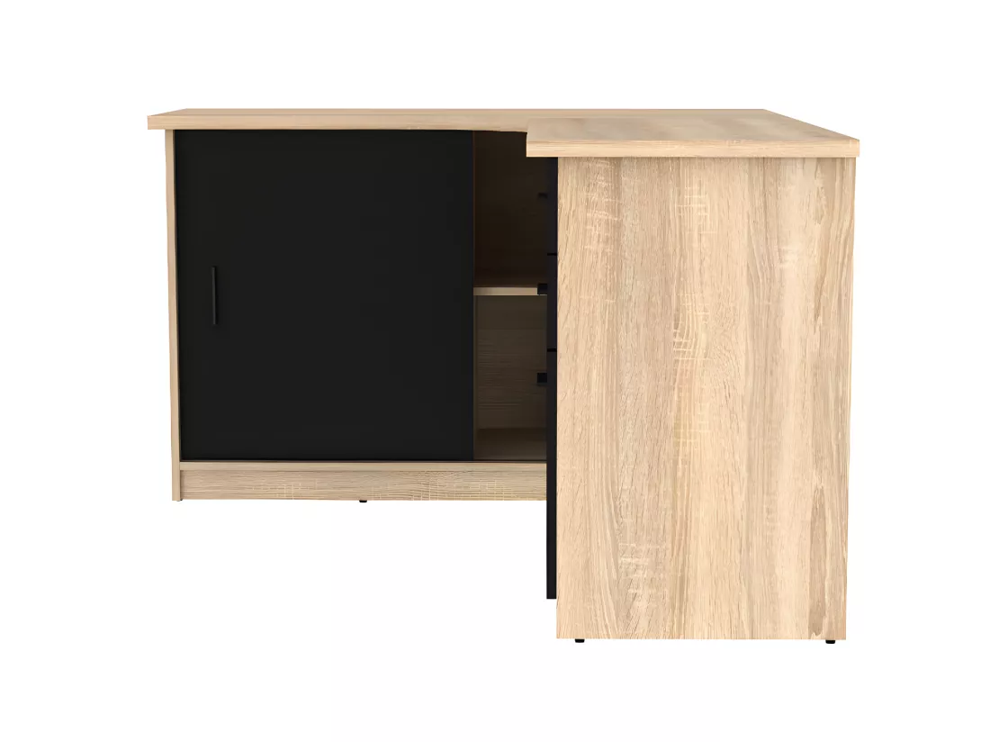 Bureau d'angle NORWY - 2 portes & 2 tiroirs - Chêne et noir