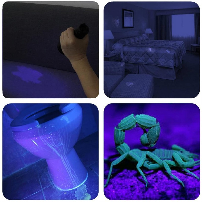 UV Schwarzlicht Taschenlampe Anti-Flecken LED Lampe mit Handschlaufe (Batteriebetrieben) - Schwarz