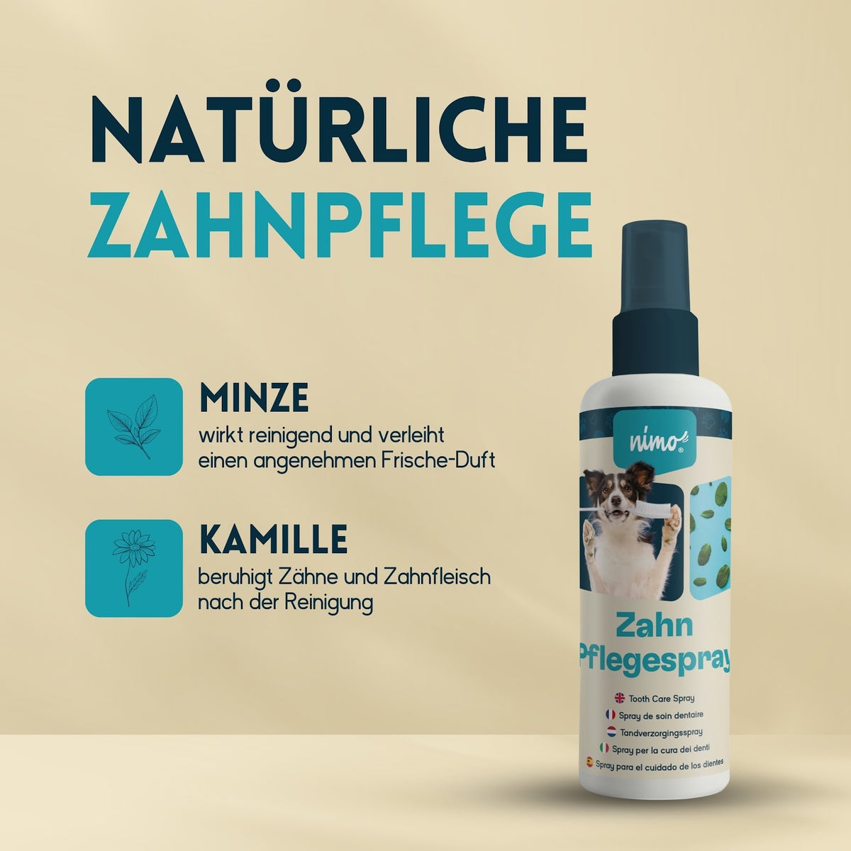 nimo® Dental Care Spray • Tandspray voor honden, katten en huisdieren met munt