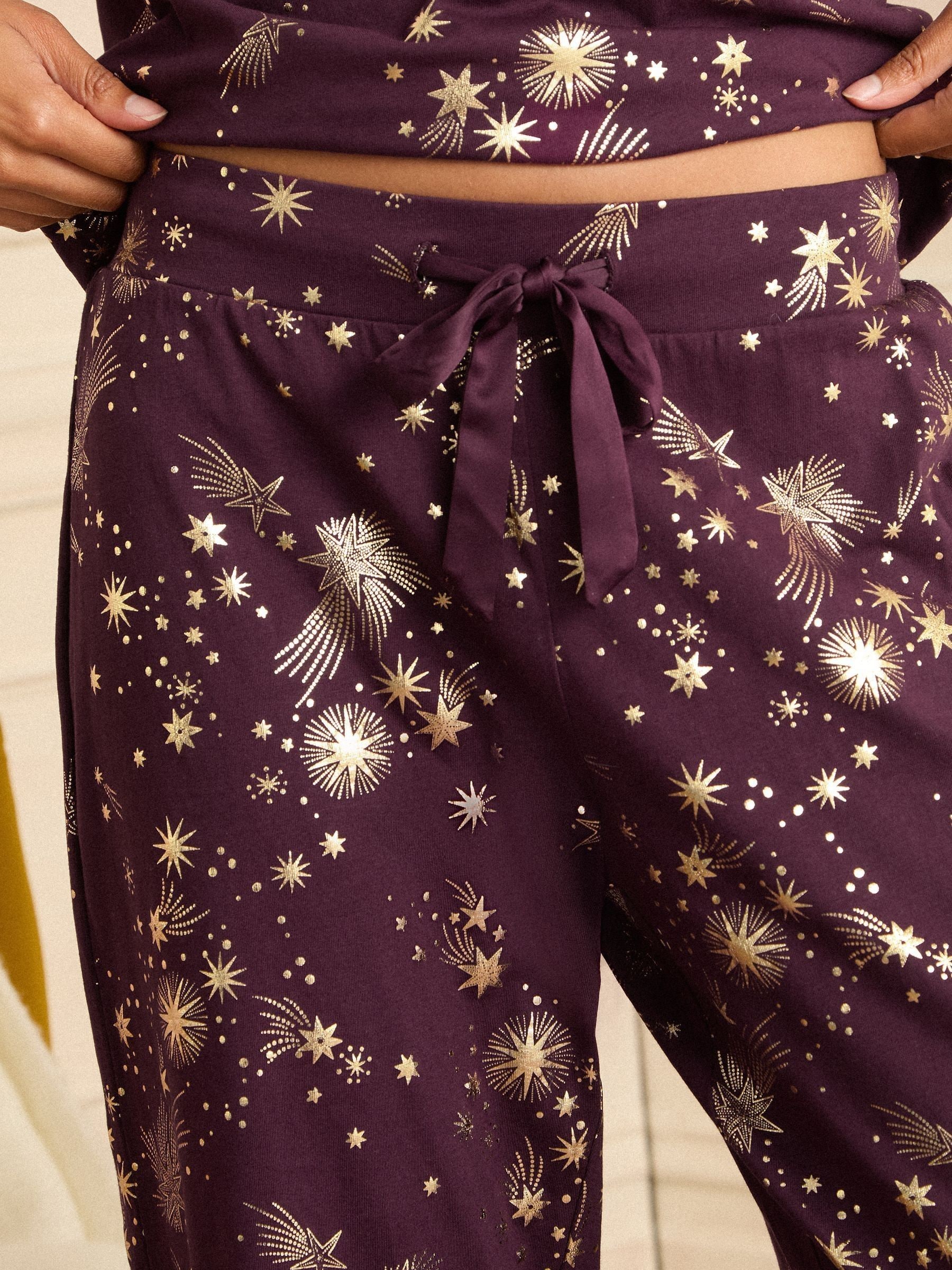 Deep Berry - Love & Roses Christmas Short Sleeve Gold Foil Pyjama Set