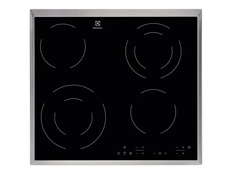 Electrolux EHF6342XOK - Keramisk kogeplade - 4 plader - Niche - bredde: 56 cm - dybde: 49 cm - med rustfrit stål-pynt - sort
