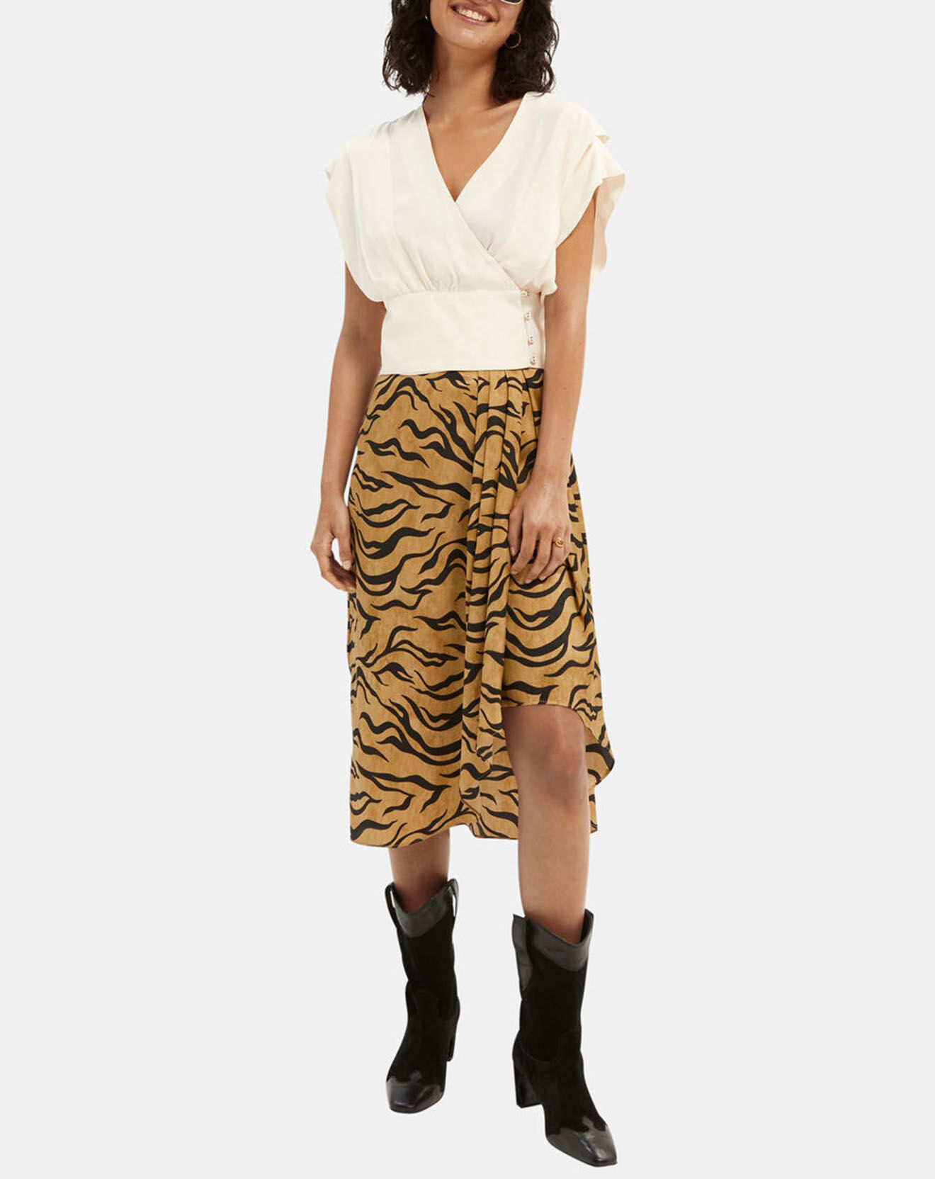 Scotch & Soda Jupe Portefeuille Midi beige/noir