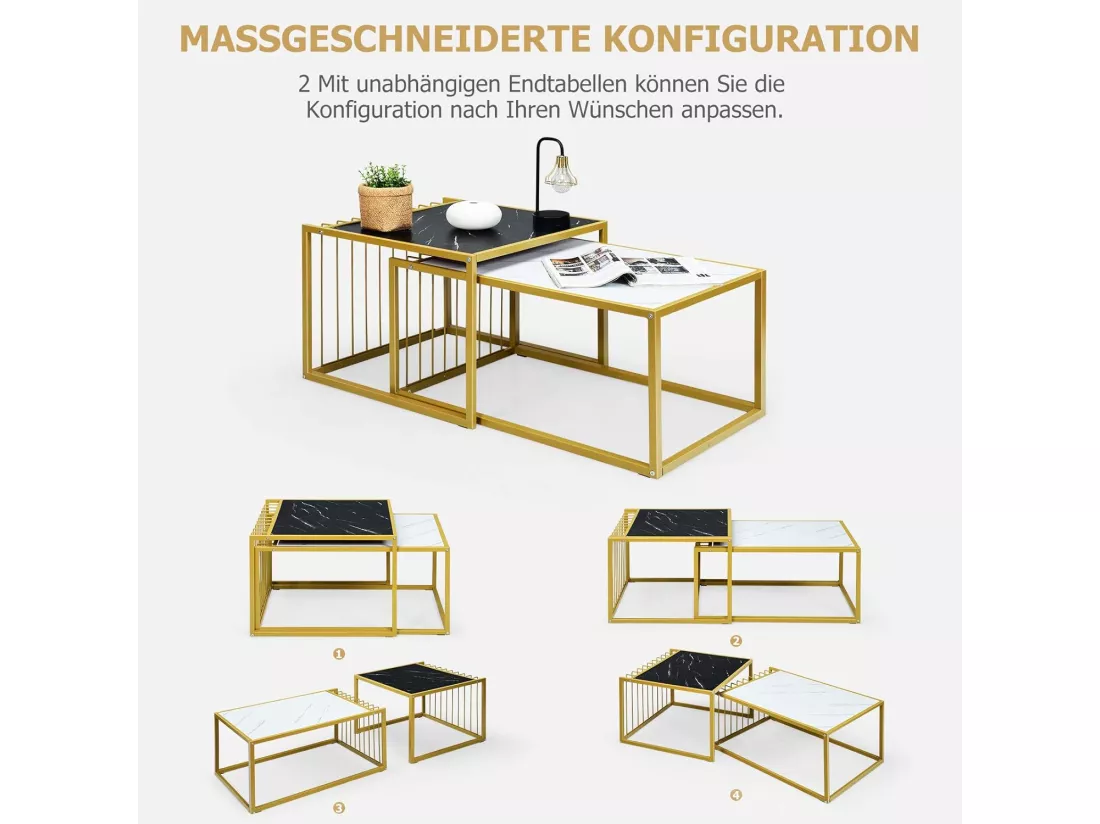 Lot de 2 tables basses gigognes scandinave moderne design combinaison libre