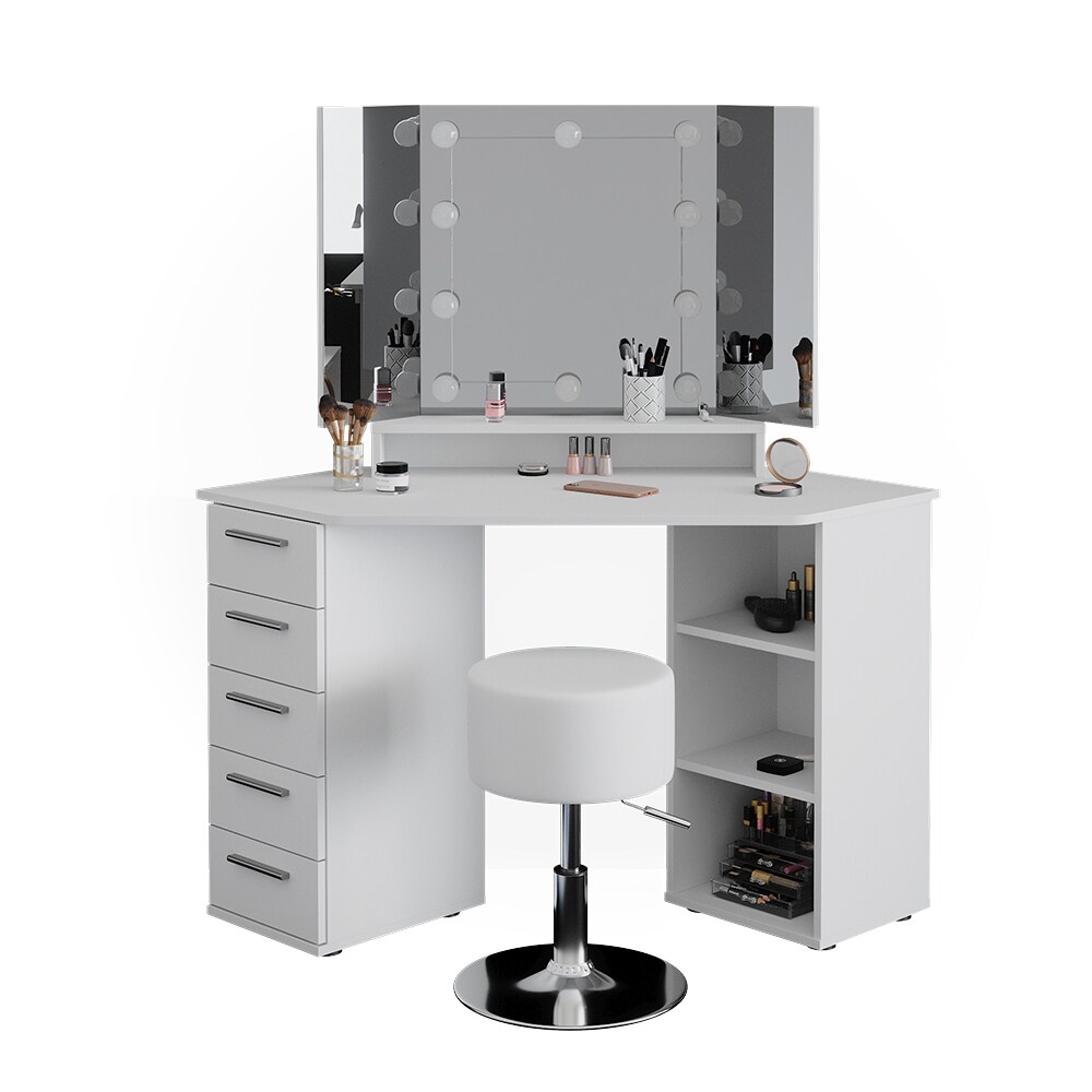 Vicco Eckschminktisch Frisiertisch Frisierkommode Sofia Weiß Spiegel LED Hocker