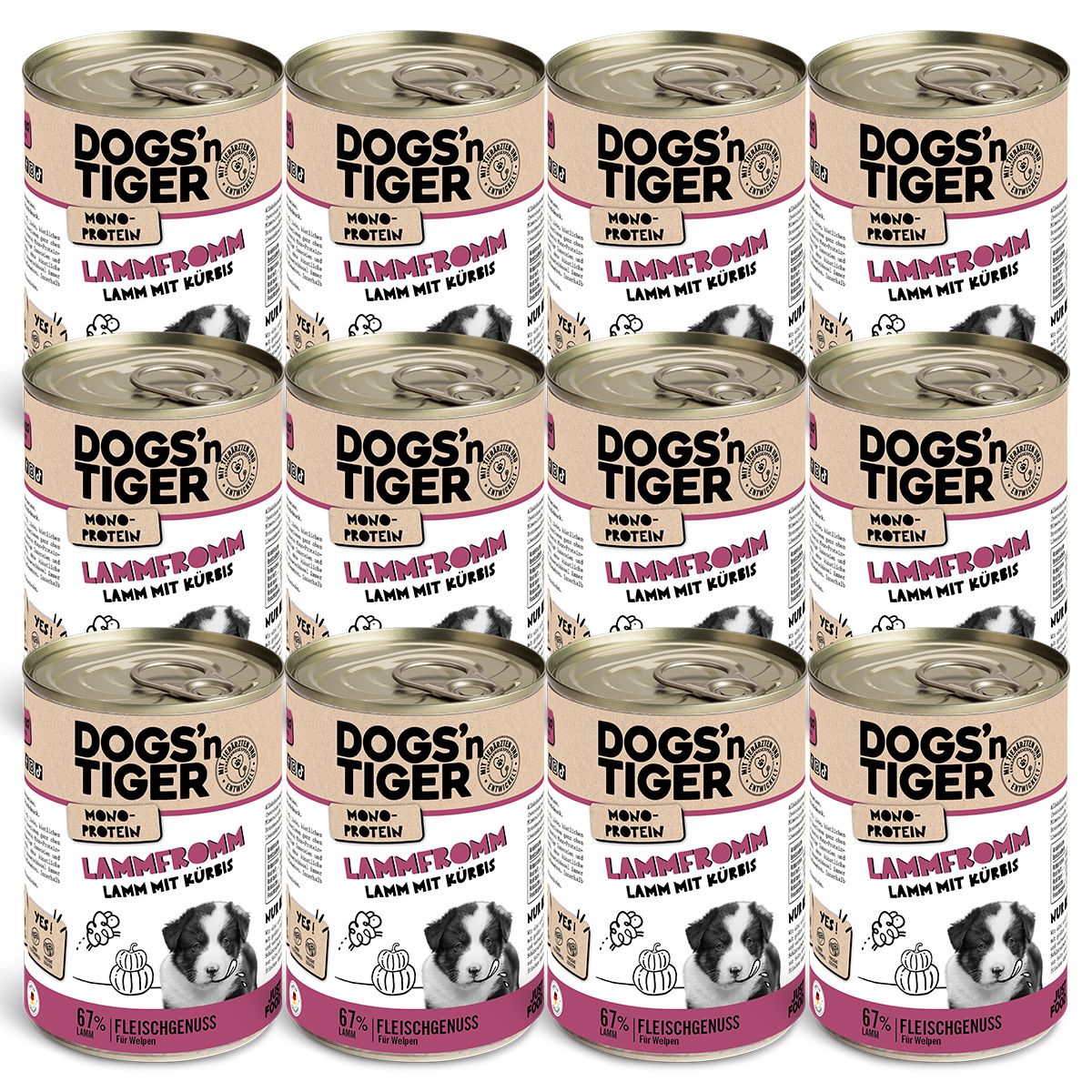 Dogs’n Tiger Junior, Hundefutter, Lammfromm, Nassfutter, Welpen Futter, Monoproteine, Lamm & Kürbis
