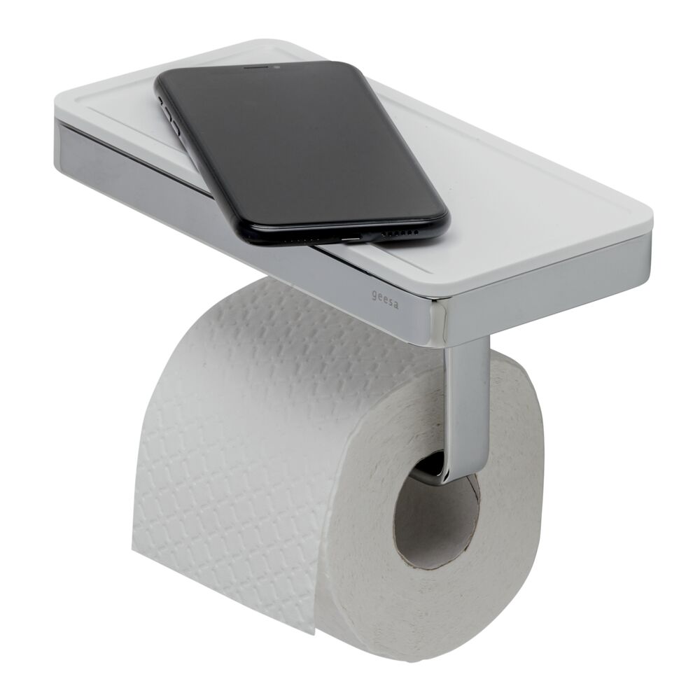 Geesa Frame toiletrolhouder met planchet wit/chroom