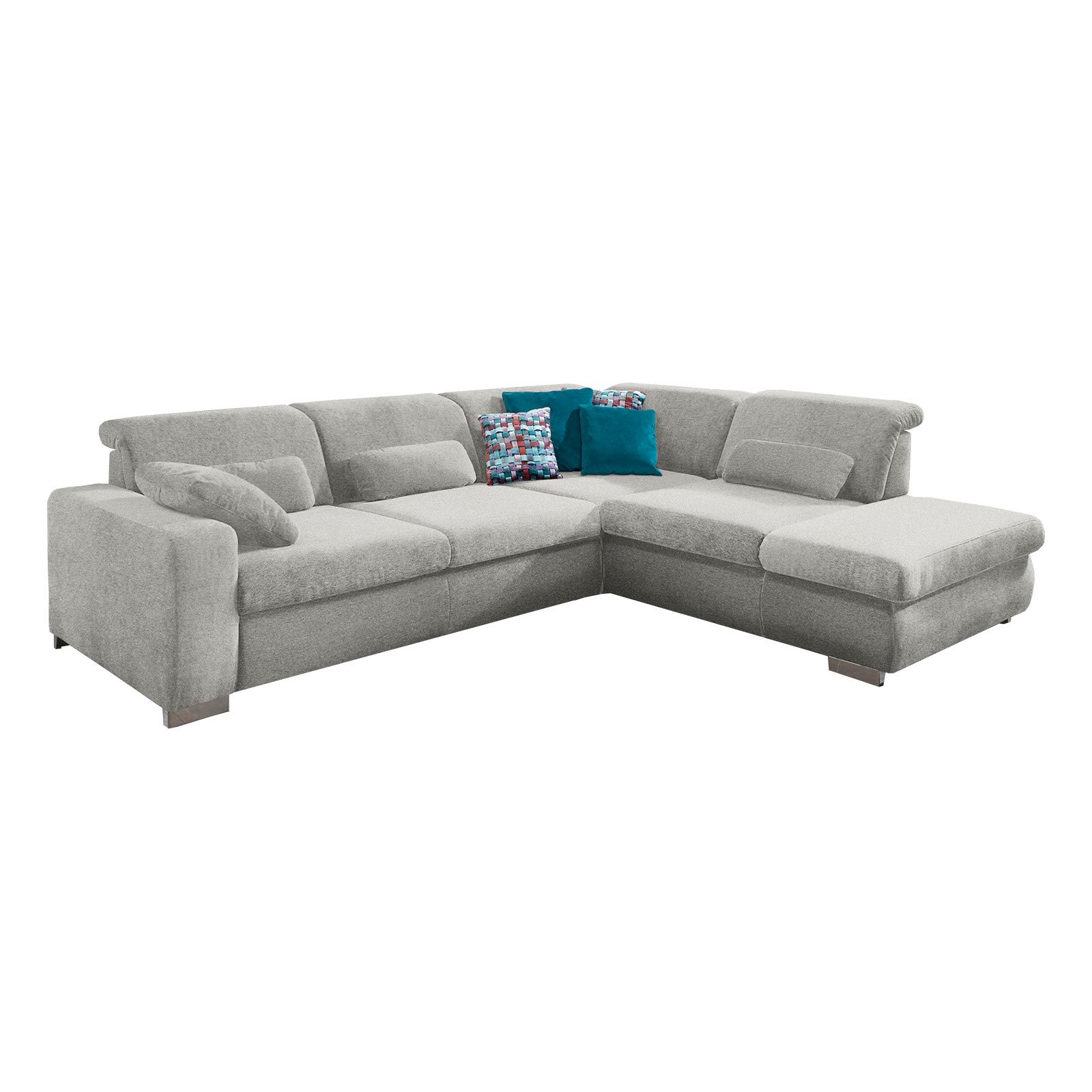polsterpower Ecksofa - alu - Sitztiefenverstellung - Anstellhocker rechts