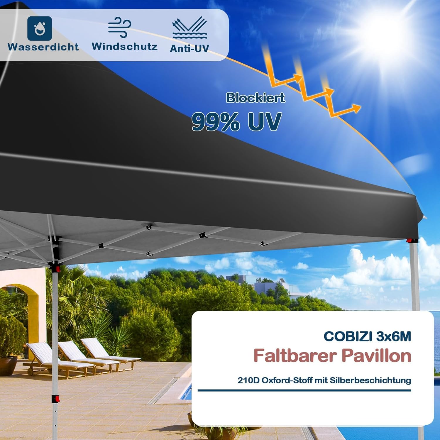 COBIZI Faltpavillon 3X6m Wasserdicht Stabil Pavillon 3x6m, Partyzelt Faltbar Anti-UV mit 6 Seitenwänden & 4 Sandsack, Gartenpavillon für Hochzeiten, Freien, Garten, Party