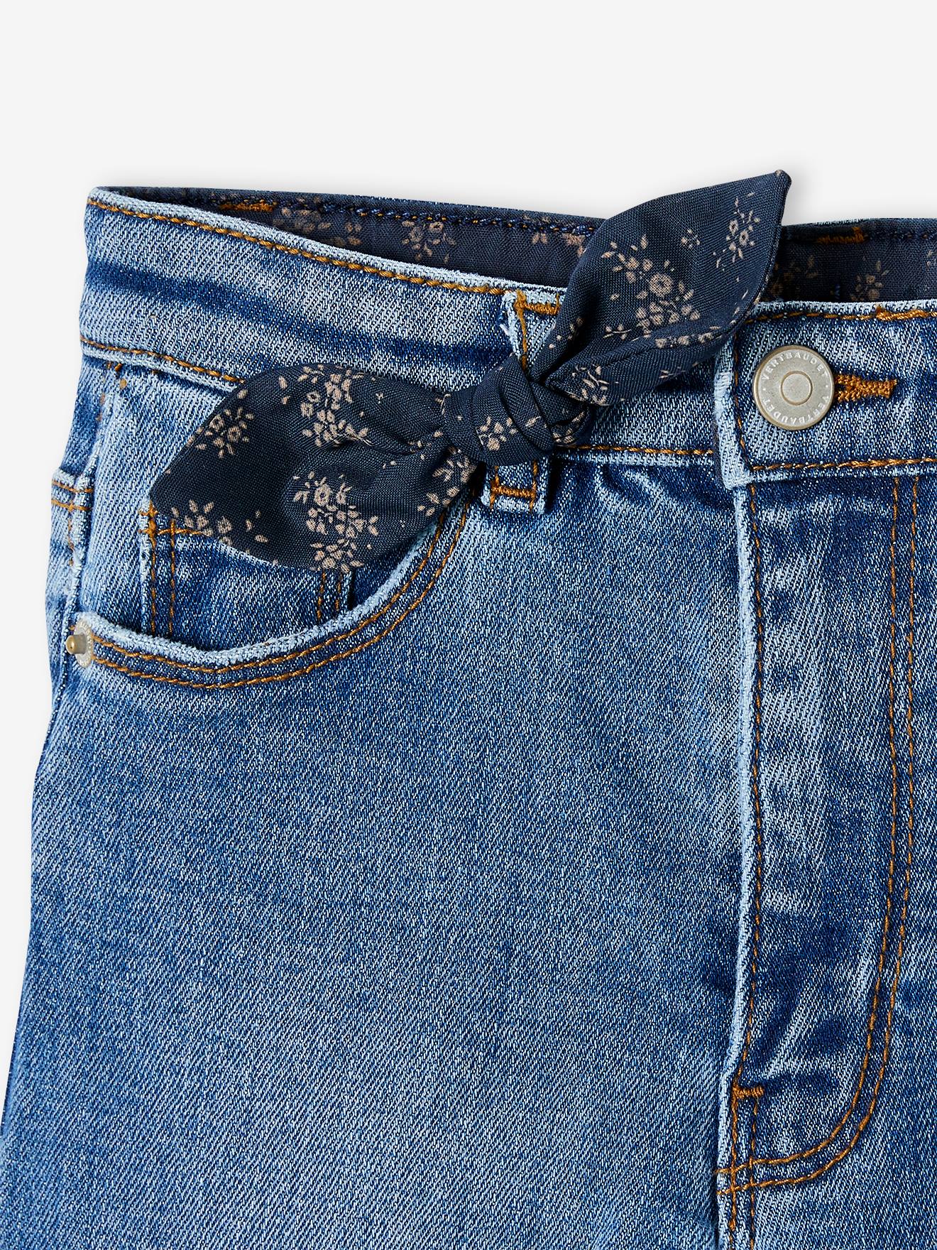 Calça jeans reta com laço elegante para meninas (cor pedra)