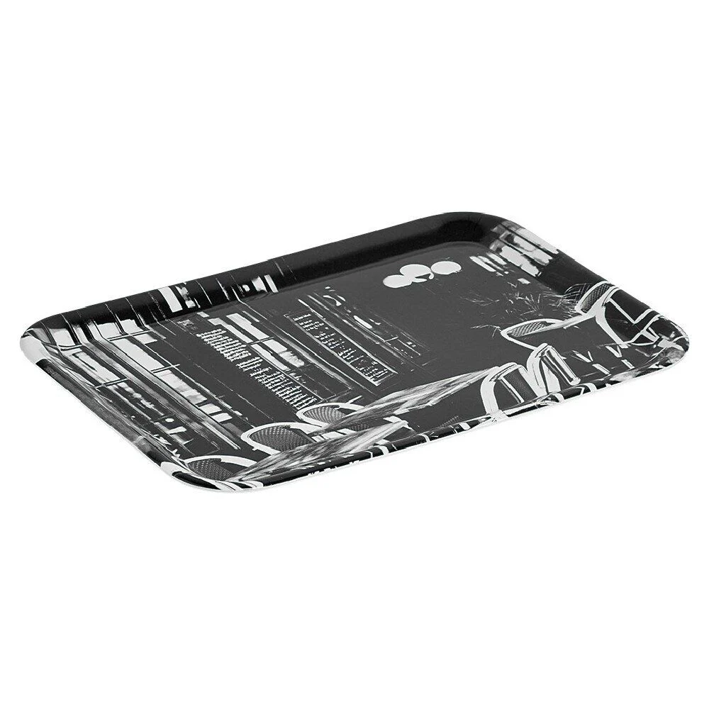 Plateau rectangulaire mélamine design bistrot noir et blanc