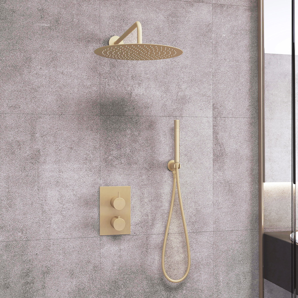 Saniclear Brass inbouw regendouche met wandarm en 30cm hoofddouche geborsteld messing / mat goud