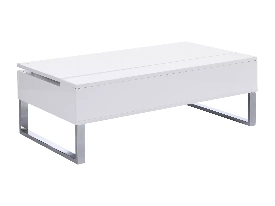 Table basse avec plateau relevable en MDF et métal chromé - Blanc laqué - SECALI
