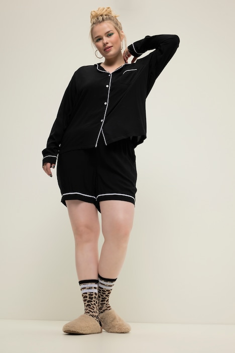 Schlafanzug, Zweiteiler, Pyjama-Look, Langarm, Shorts
