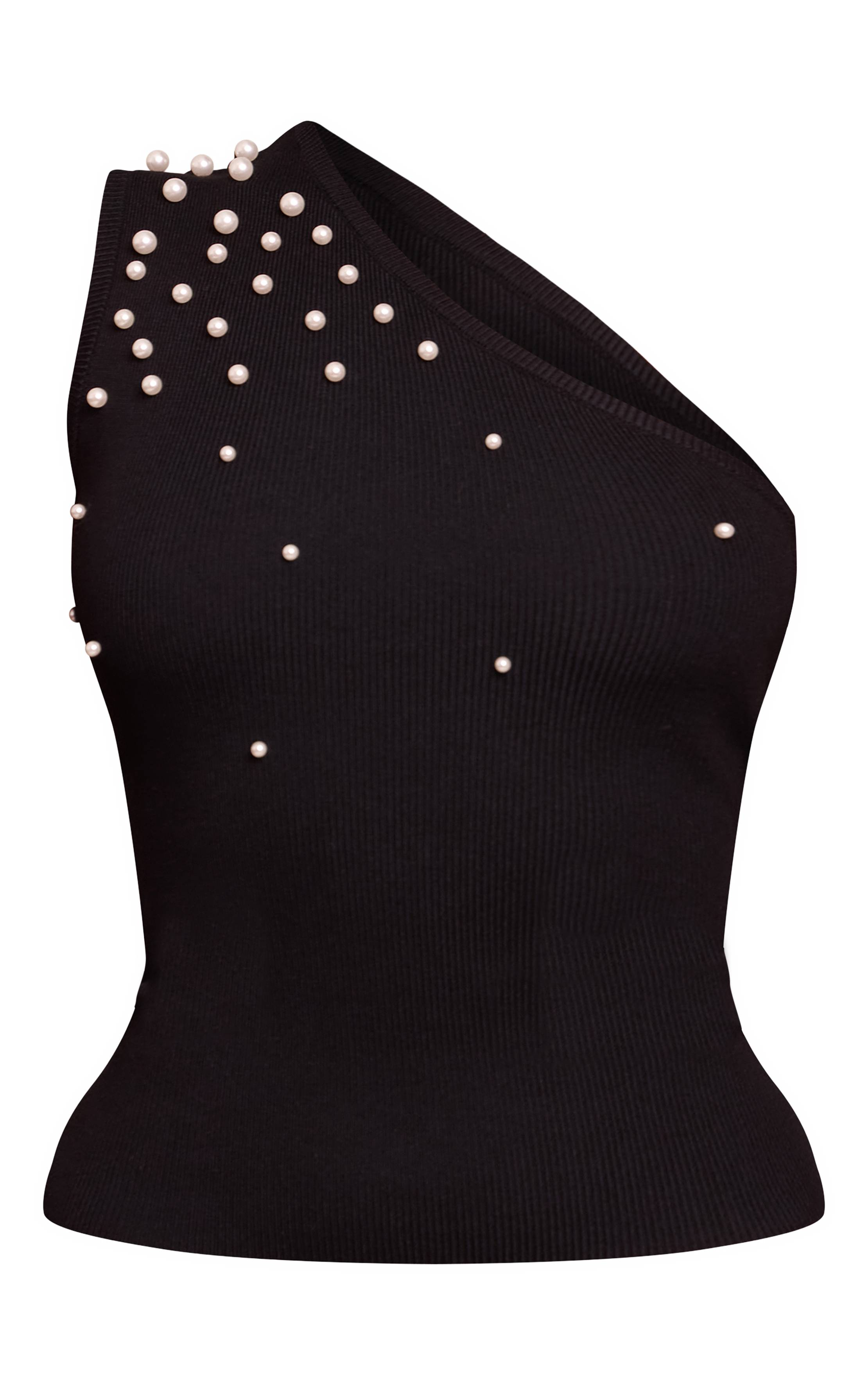 Noir Haut Tricoté Asymétrique Avec Détail De Perles