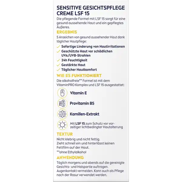 Sensitive Gesichtspflege Creme LSF 15