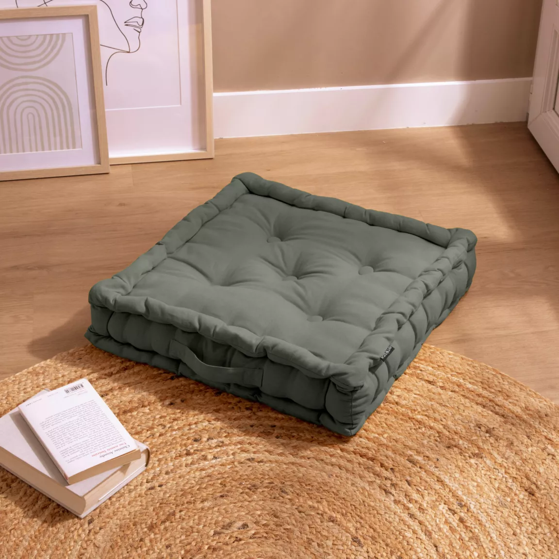 Coussin de sol coton (50 x 50 cm) Pixel Vert kaki