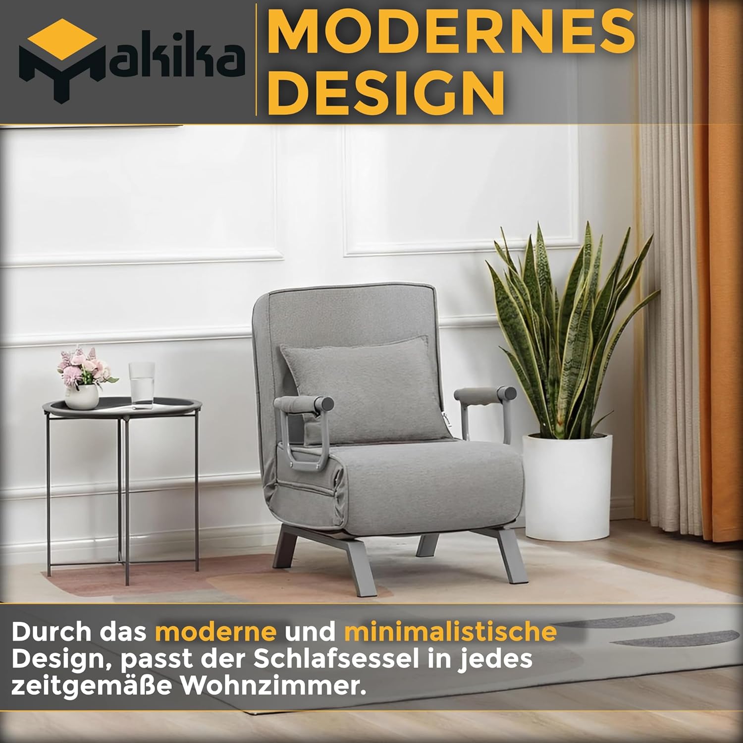 Schlafsessel Schlafsofa TED 3in1 mit Armlehne - Bettfunktion - Verstellbare Rückenlehne - inkl. Kopfkissen - Bis 200kg - Klappsessel Relaxsessel Sofabett Klappbett Gästebett Wohnzimmer Grau