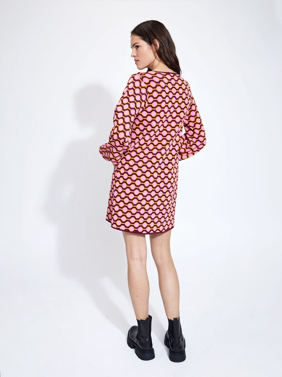 Vestido de malha jacquard - Rosa