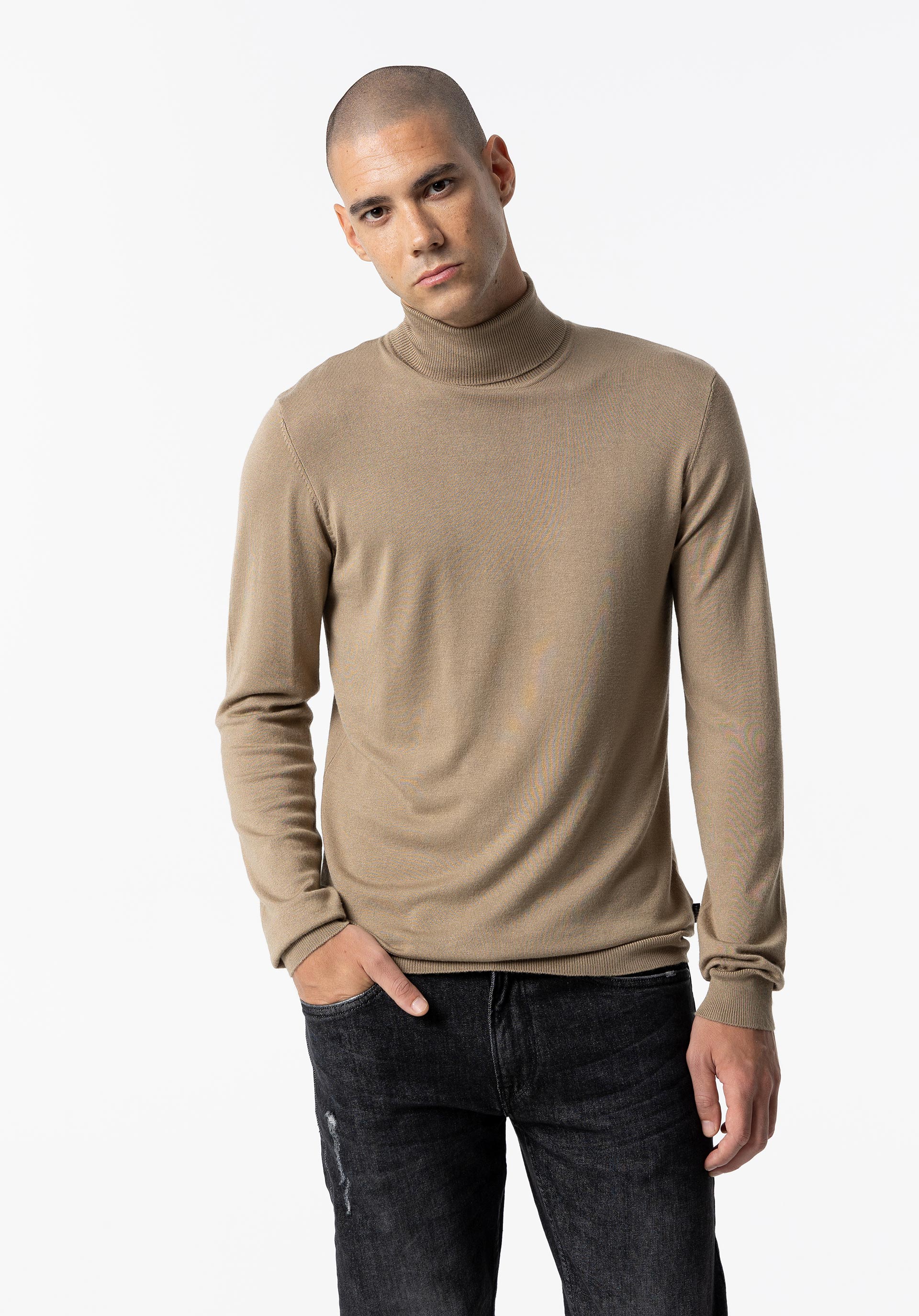 Camisola de Malha Básica de Gola Alta