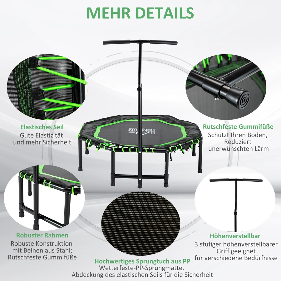 HOMCOM Fitness-Trampolin mit Höhenverstellbarer Haltegriff schwarz, grün