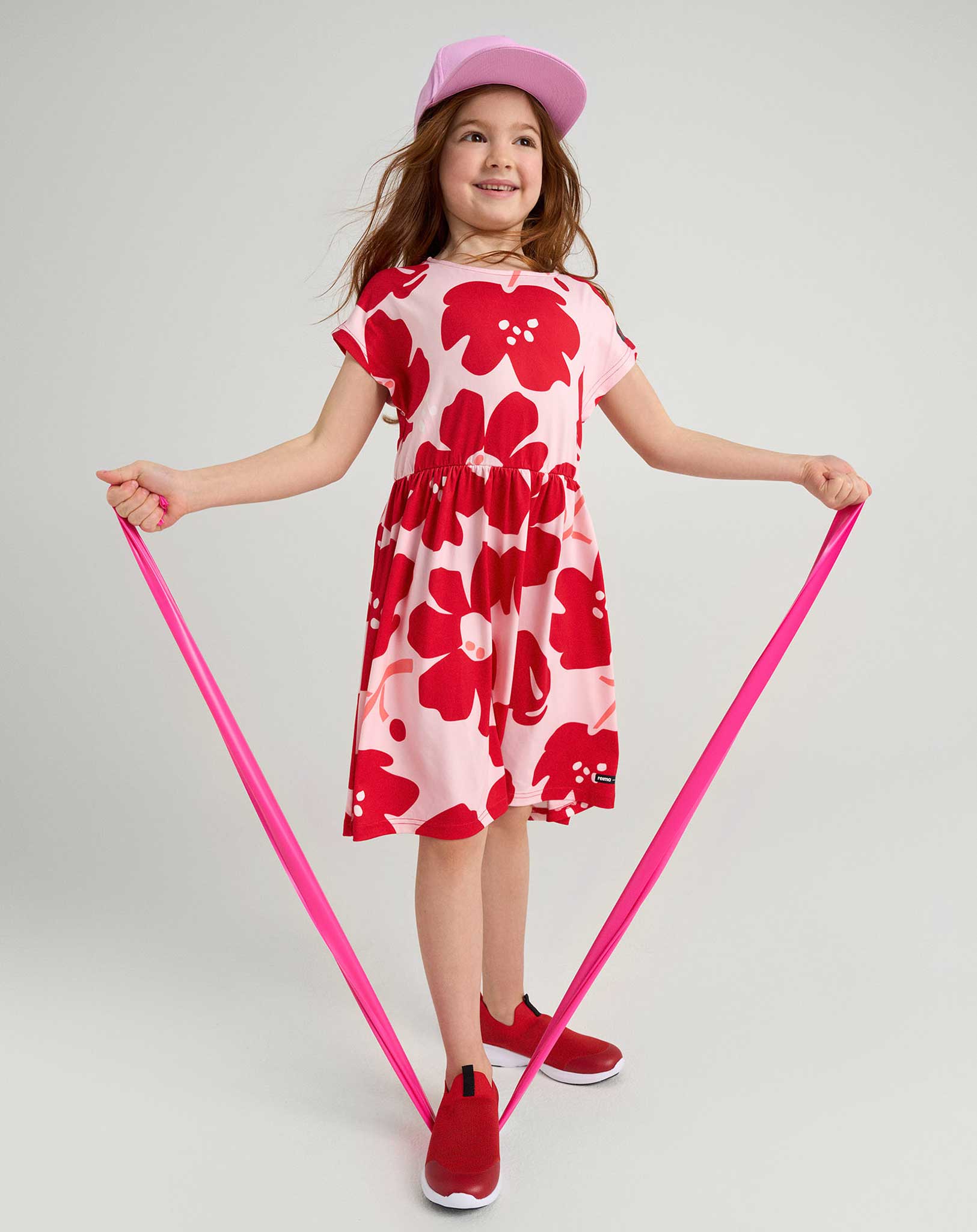 Kurzarm-Kleid VIREIN BLUMEN in misty red