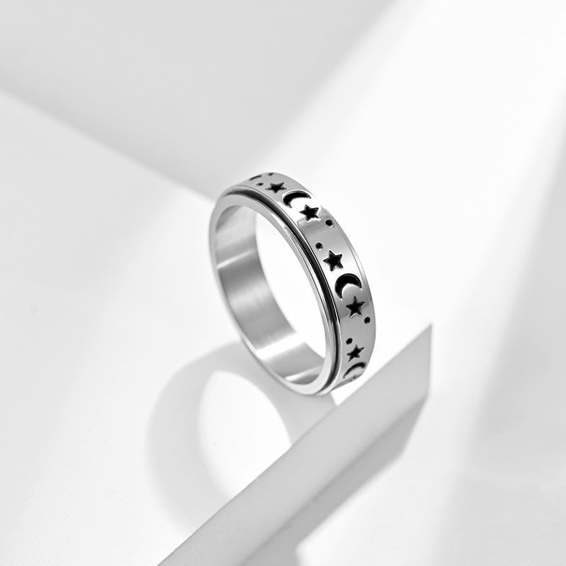 Andante - Maan & Ster Spinner Ring van roestvrij staal