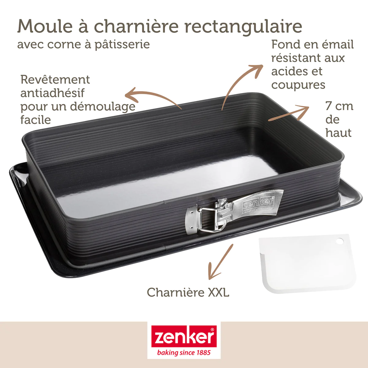 Moule à charnière rectangulaire en acier émaillé 42 x 29 cm et sa spat