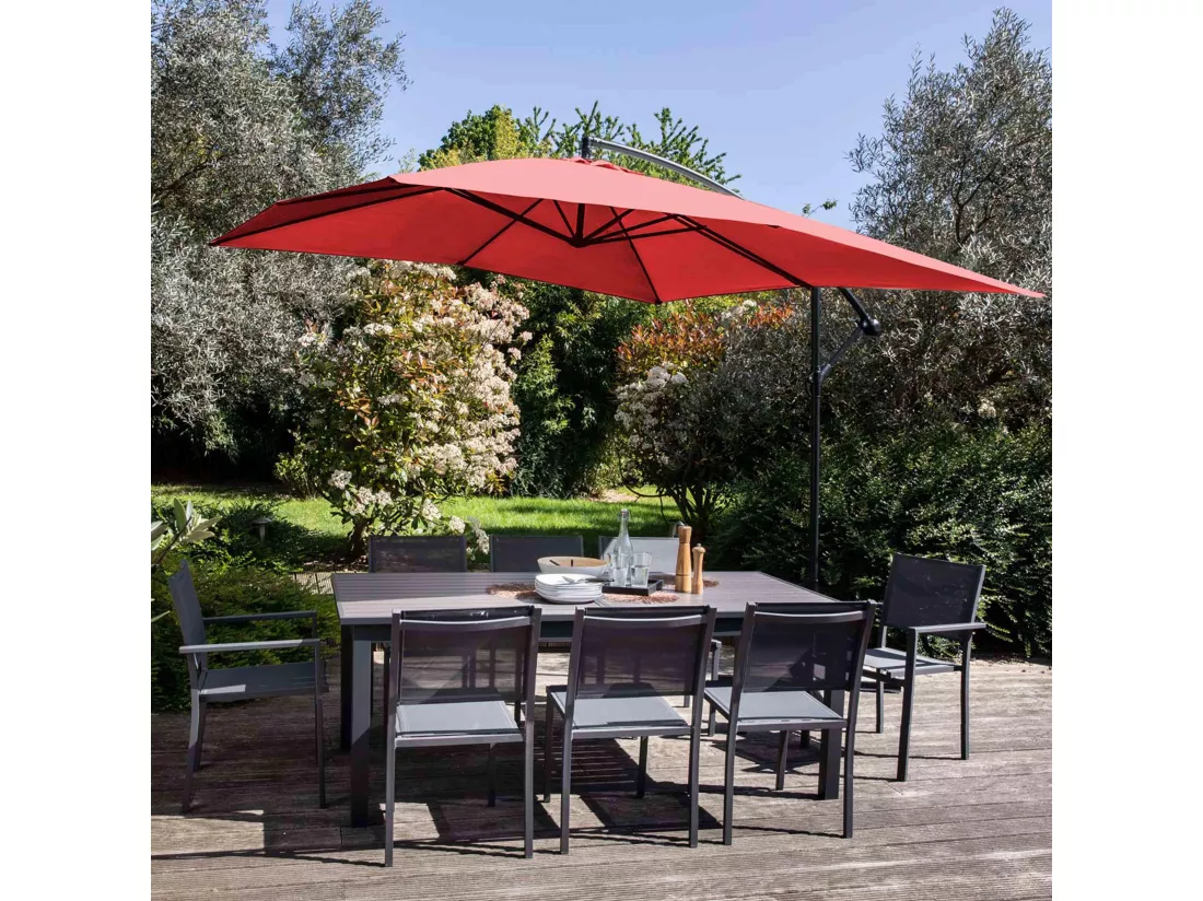 Parasol déporté 3x3m aluminium rouge - Genova