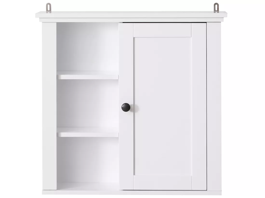 Armoire haute murale de salle de bain ou WC placard 1 porte 3 niches dim. 53L x 14,5l x 50,5H cm MDF panneaux particules blanc