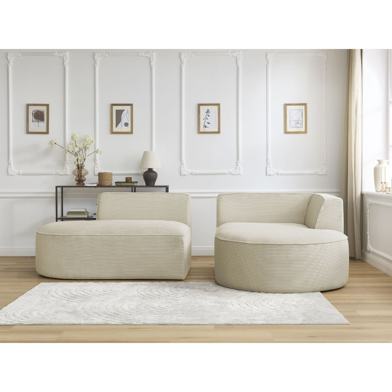 Bobochic Canapé d'angle droit fixe 4 places Rousseau texturé beige - 250x160x72 cm