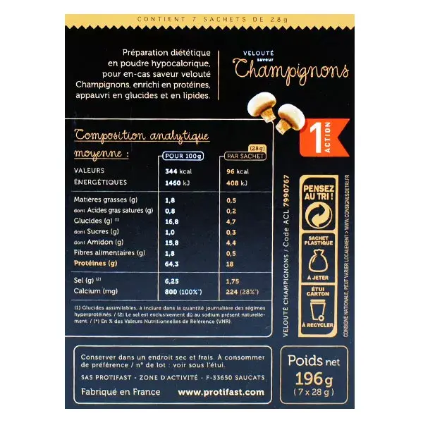 Protifast Soupe Hyperprotéinée Velouté de Champignons 7 sachets